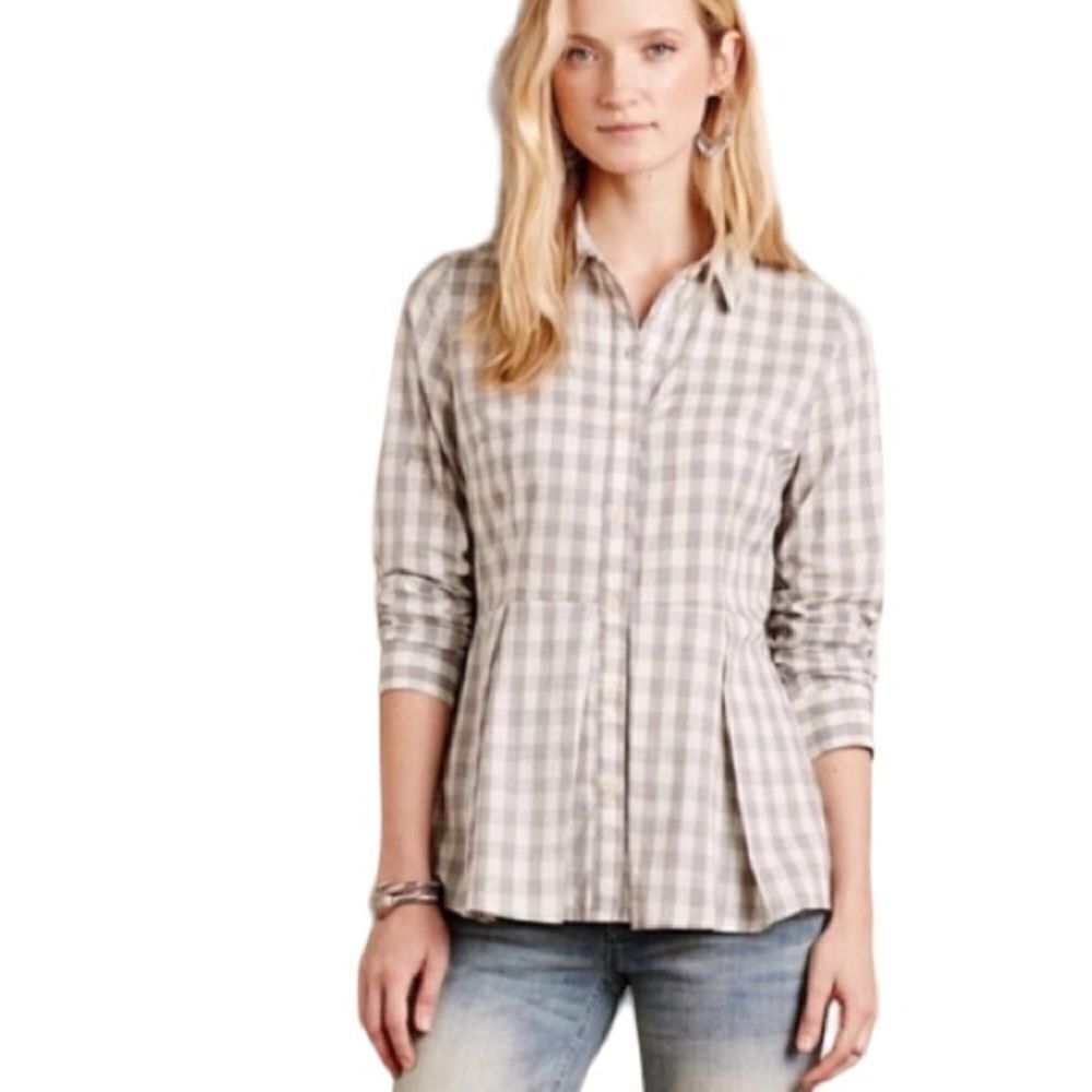 Anthropologie 11.1.Tylho gray and white checked blouse size small